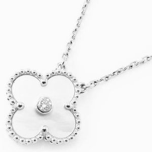 Clover Quatrefoil Necklace, Vintage Alhambra Diamond, Silver, Mother of Pearl